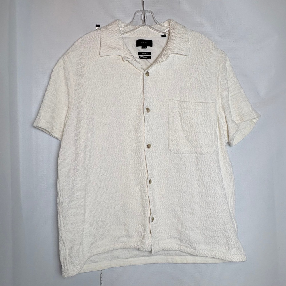VINCE Textured S/S Button Up Shirt Cream XL Classic Fit‎ Beach Cruise Vacation
